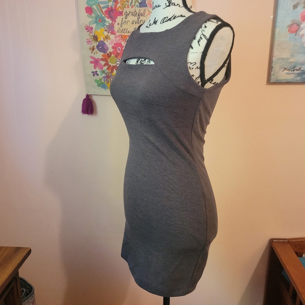 Forever 21 Charcoal Cut-Out Bodycon Stretchy Zipper-Back Minidress, S, EUC - Picture 5 of 11